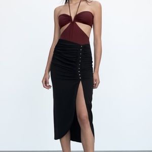 NEW ZARA MIDI SKIRT WITH RUCHING - M